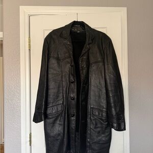 Vintage black Cabretta leather western coat - size 42 - genuine sheepskin- lined